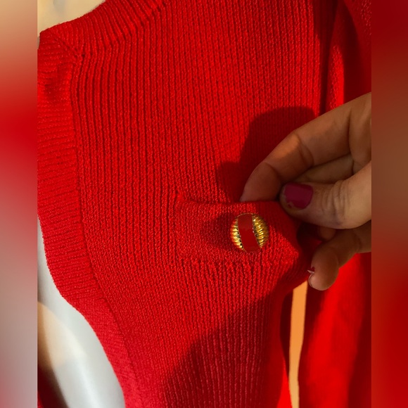 St. John for Saks Fifth Avenue Vintage Red Sweater Cardigan Medium -J - Picture 2 of 9